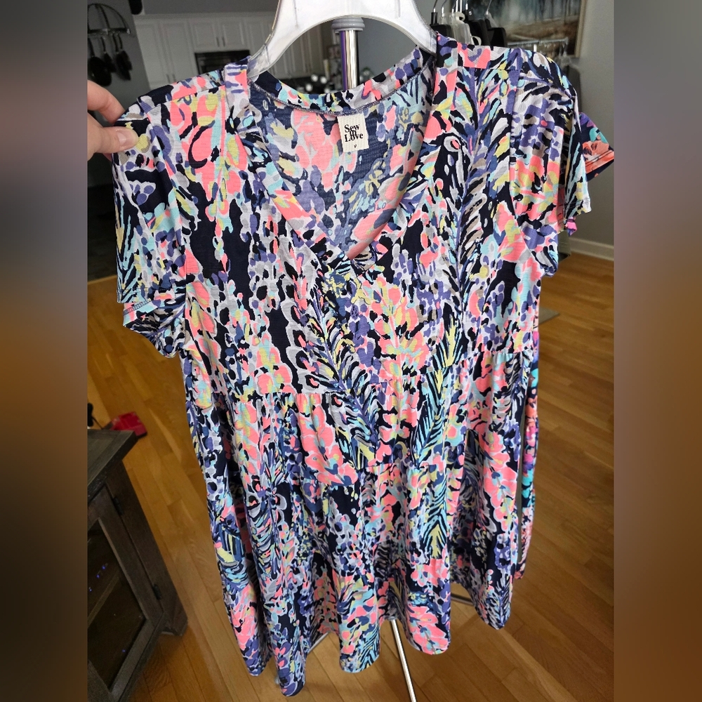 Sew in Love Floral V-Neck Tiered Dress in Navy Multi